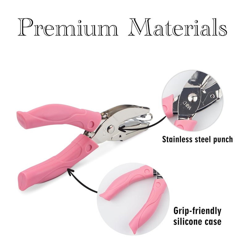 krastmon 2 Pieces Handhold Hole Paper Punch, Heart and Star Shape Hole Punch for Paper and Crafts, 1/4 inch Puncher with Pink Soft Thick Silicone Cover - Image 3
